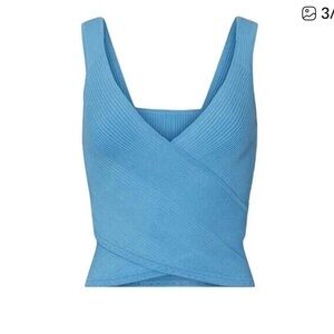 Jonathan Simkhai Blue Ribbed Wrap Crop Top